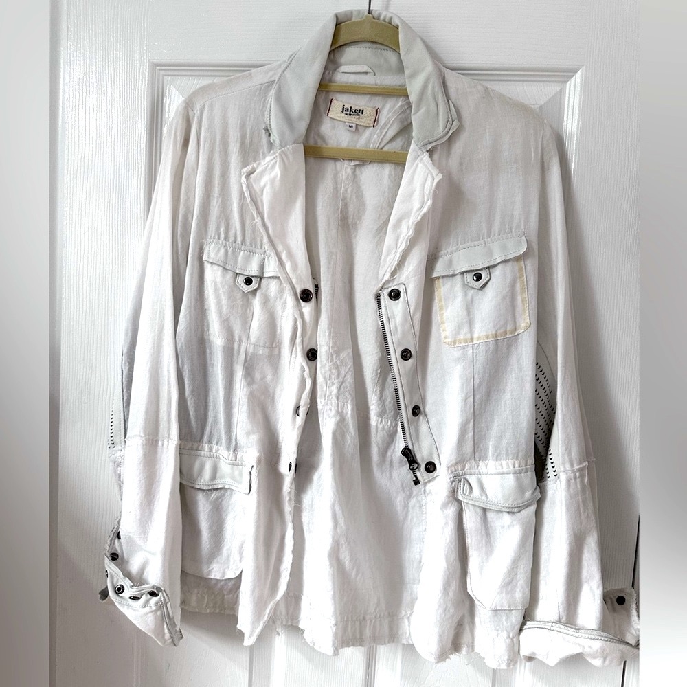 Jakett- Meryl Utility- Linen and Leather Lightweight Jacket. Size M